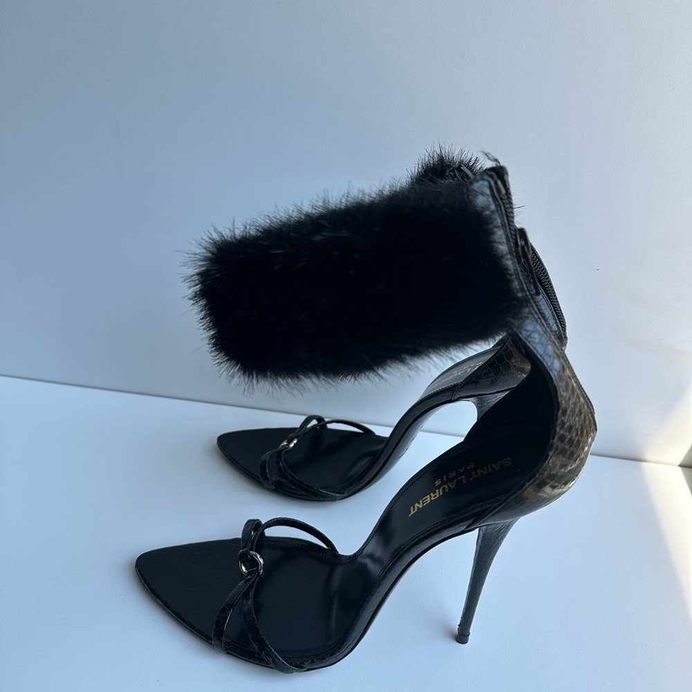NEW!!!! SAINT LAURENT Gippy 110mm fur-trim sandals - Picture 4 of 12